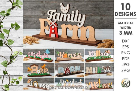 3D Farm Word Stands Bundle for Laser Cutting Projects