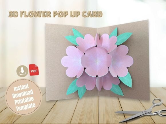 3D Flower Pop-Up Card SVG Design for Local Business Branding