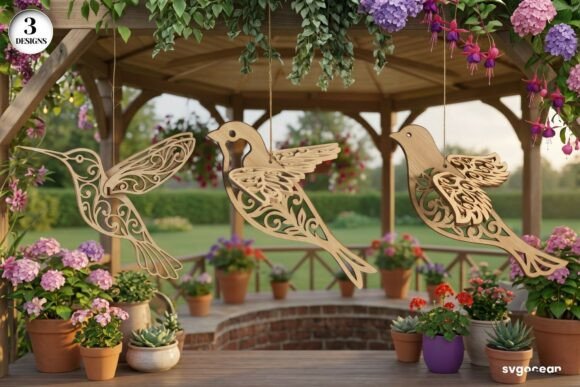 3D Hanging Birds Ornament SVG Bundle for Crafts and Graphics