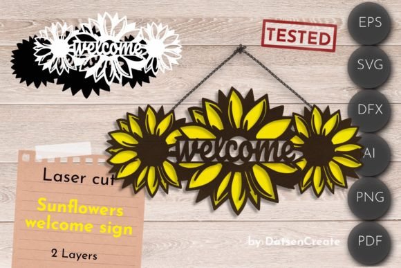3D Layered Sunflowers Welcome Sign for Laser Cutting