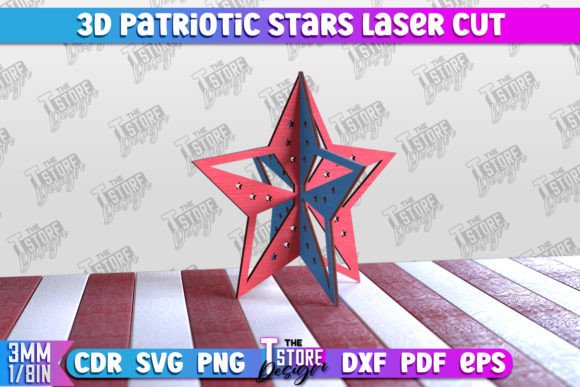 3D Patriotic Stars Decorative Stars for Laser Cutting Stands