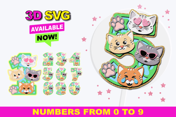 Cute Cat Face Numbers 3D SVG: A Playful Shape for Creative Branding