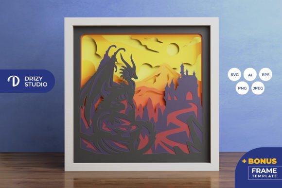 Dragon 3D Shadow Box SVG Light Box for Editorial and Web Design