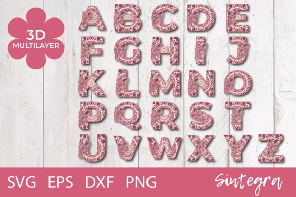 Floral Letters A-Z Mandala 3D SVG: A Bold Design Asset for Creative Projects