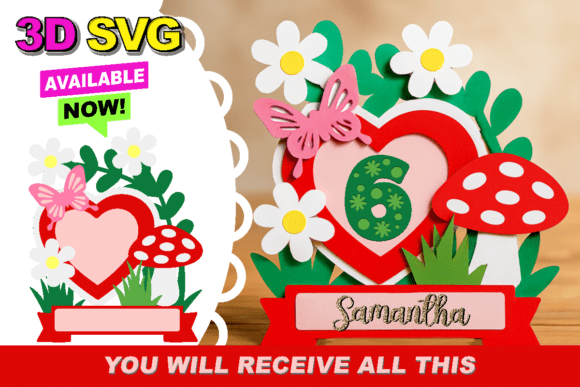 Mushrooms and Flowers 3D SVG for Birthday Branding