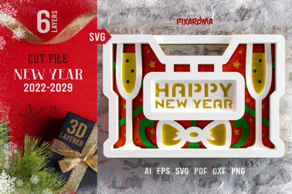 New Year 3D Layered SVG Cut File: A Festive Laser Cutting Asset for Wall Decor