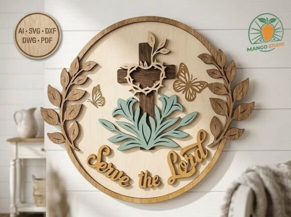 Serve the Lord 3D Layered Cross Design for Laser Cutting and Signs