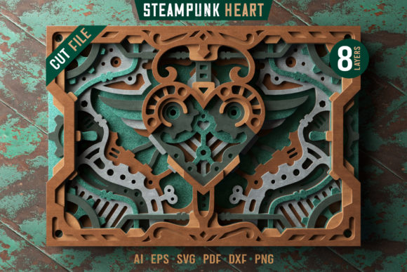 Steampunk Heart 3D SVG for Shadow Box Wall Art