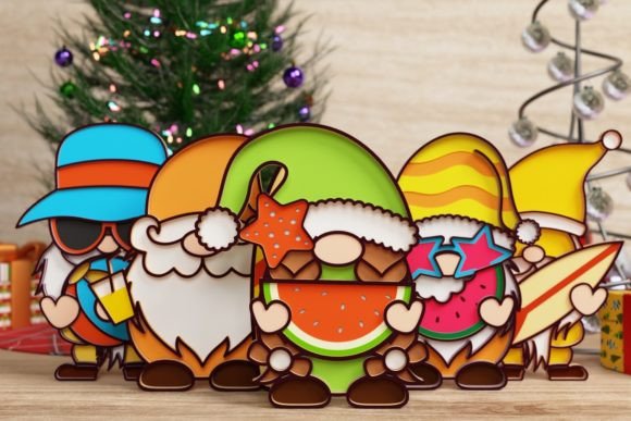 Summer Gnome Papercut 3D SVG Cut File for Laser Cutting in Winter Amp Projects